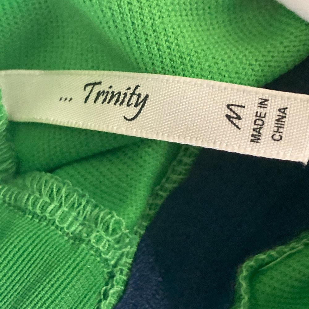 NWOT Trinity Brand Strapeless Bodycon Dress In Navy & Green. Soft Stretch Size M - Picture 9 of 9